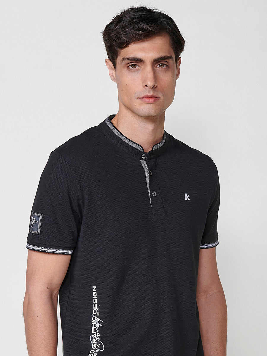 Polo cuello mao pique manga corta hombre negro - Koroshi 2511PC26
