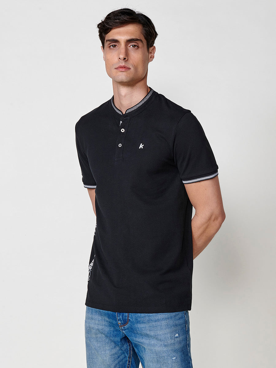 Polo cuello mao pique manga corta hombre negro - Koroshi 2511PC26