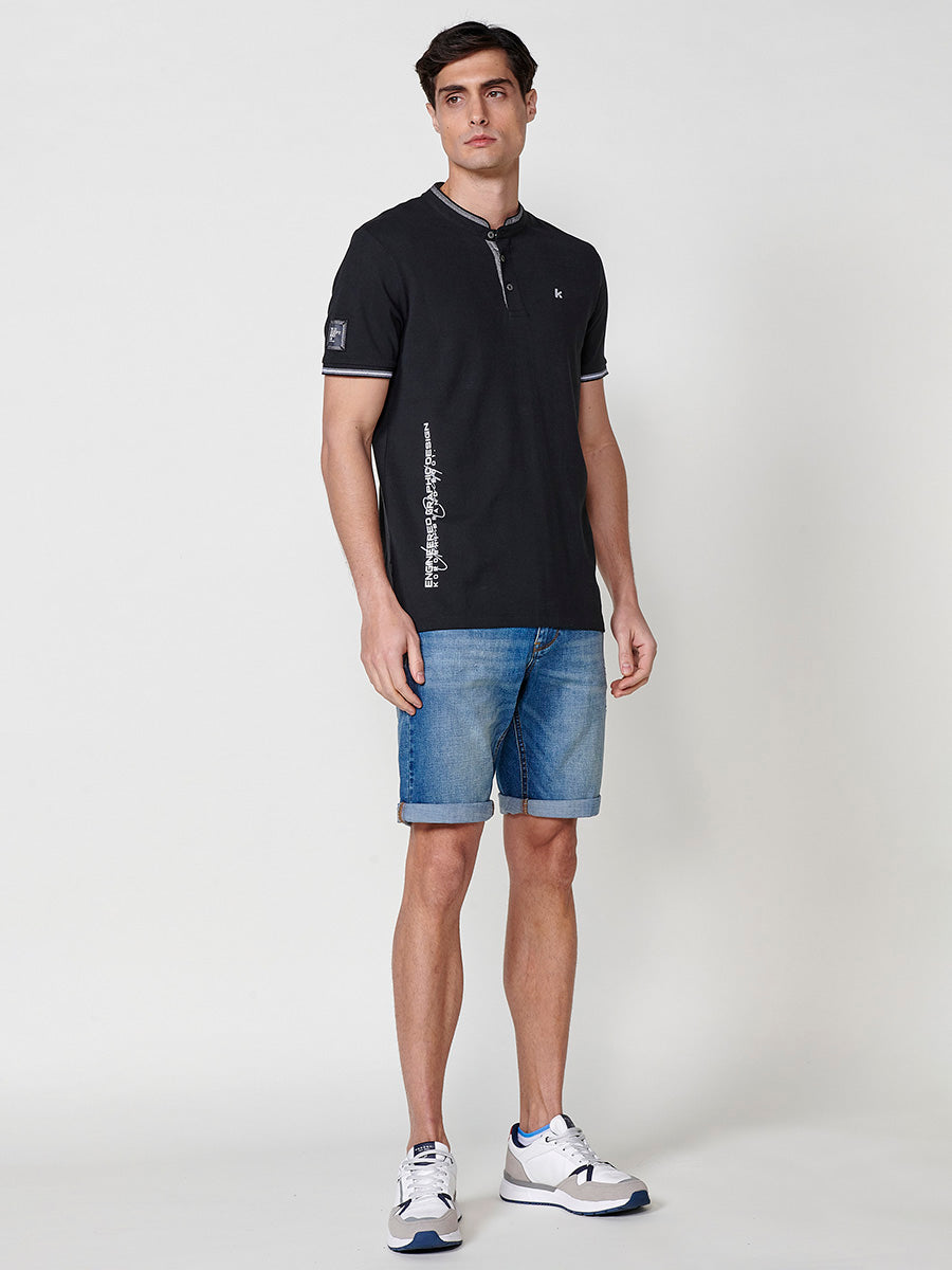 Polo cuello mao pique manga corta hombre negro - Koroshi 2511PC26