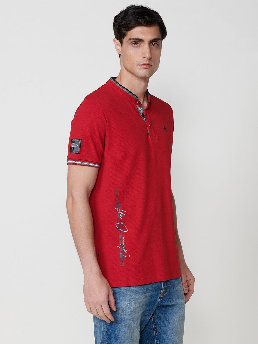 Piqué-Poloshirt mit Mandarinkragen und kurzen Ärmeln für Herren, Rot – Koroshi 2511PC26