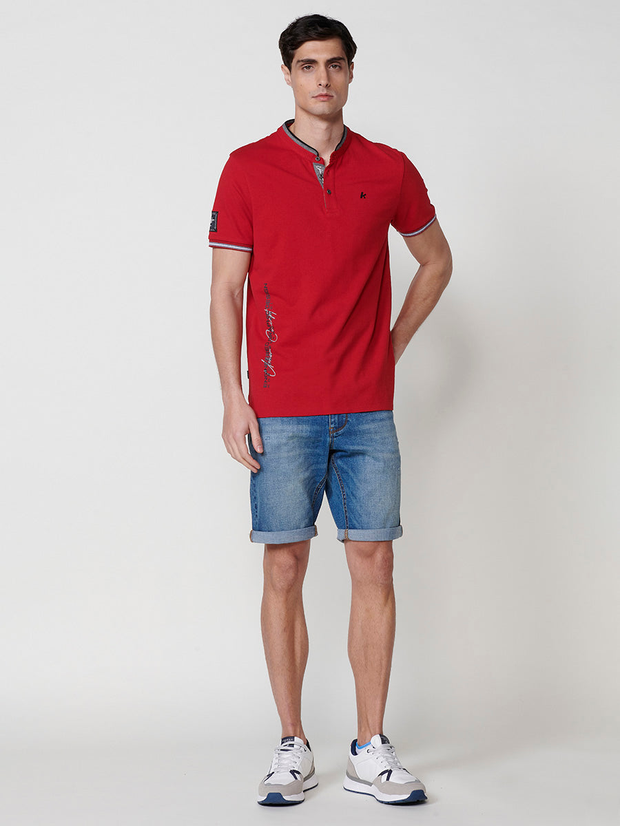 Piqué-Poloshirt mit Mandarinkragen und kurzen Ärmeln für Herren, Rot – Koroshi 2511PC26
