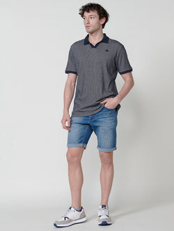 Men's short sleeve textured open collar polo navy - Koroshi 2511PC37