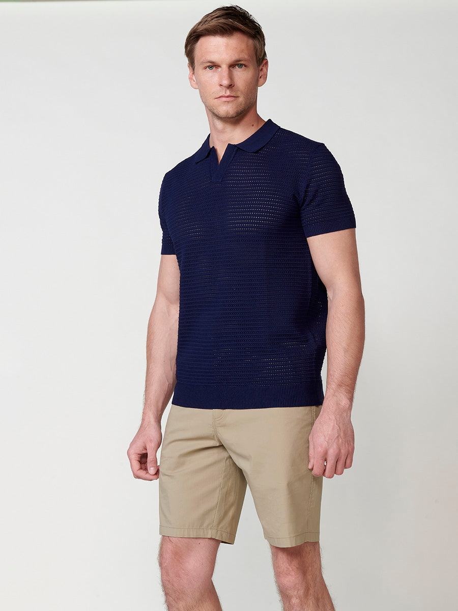 Polo col ouvert maille ajourée manches courtes homme marine - Koroshi 2511PC41