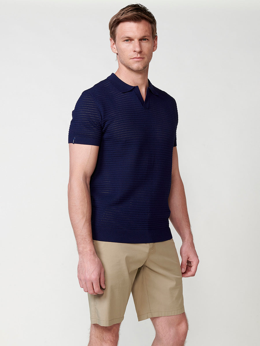 Polo col ouvert maille ajourée manches courtes homme marine - Koroshi 2511PC41