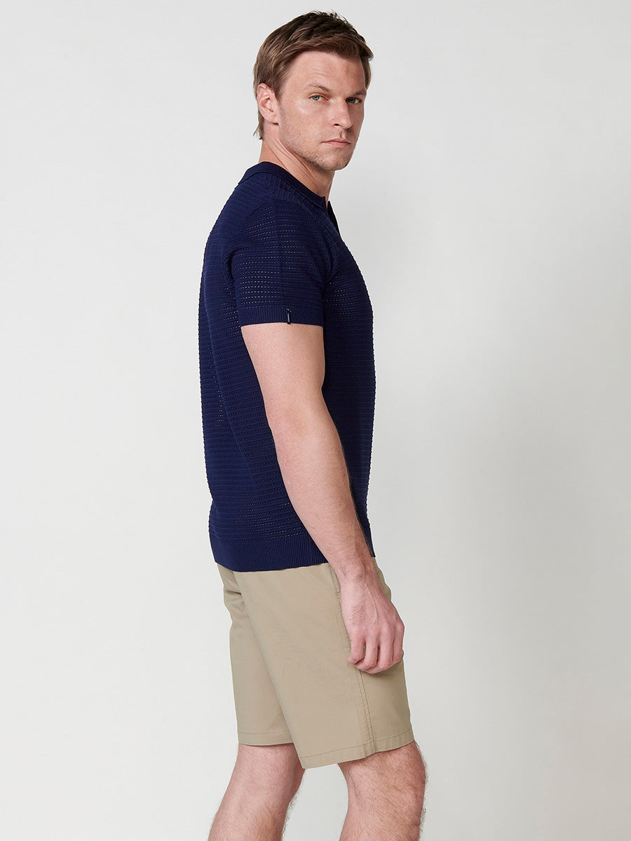 Polo col ouvert maille ajourée manches courtes homme marine - Koroshi 2511PC41