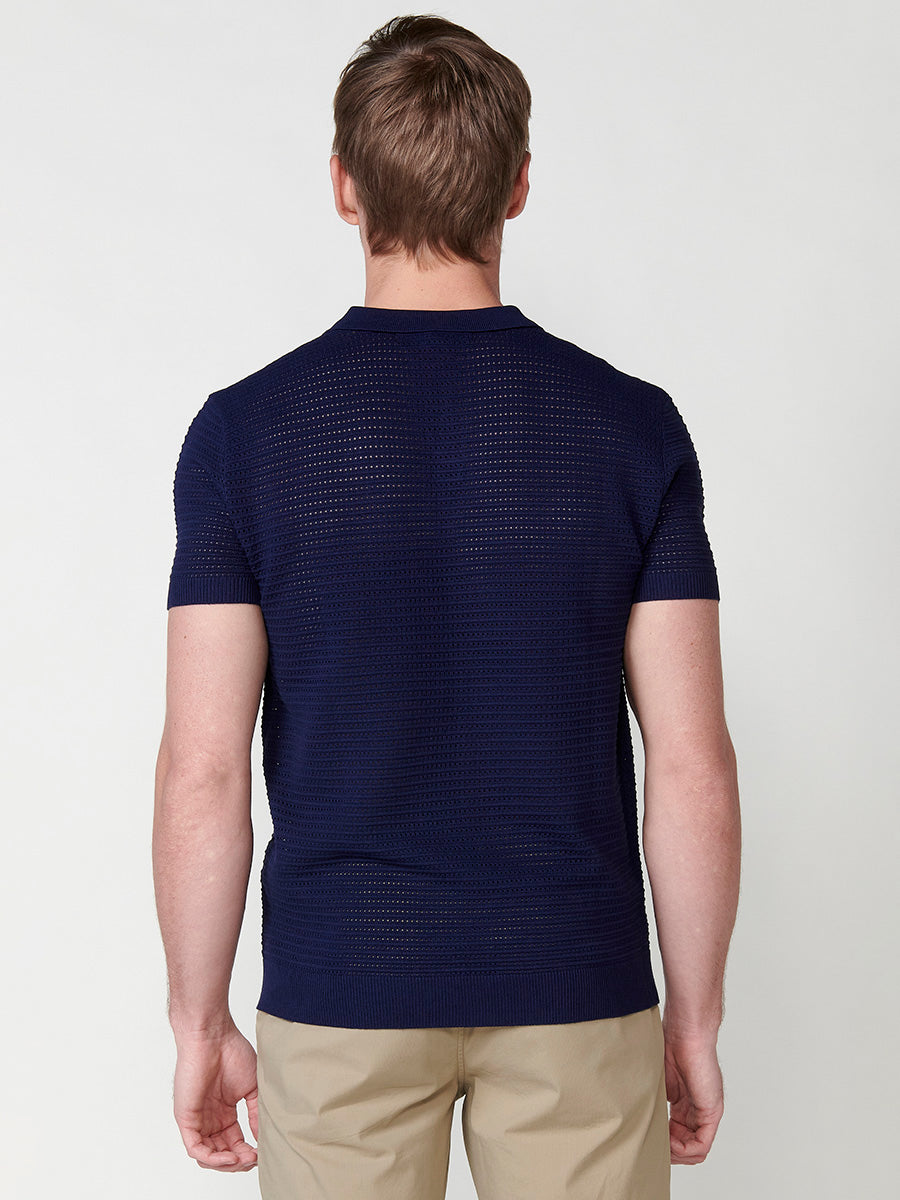 Polo col ouvert maille ajourée manches courtes homme marine - Koroshi 2511PC41