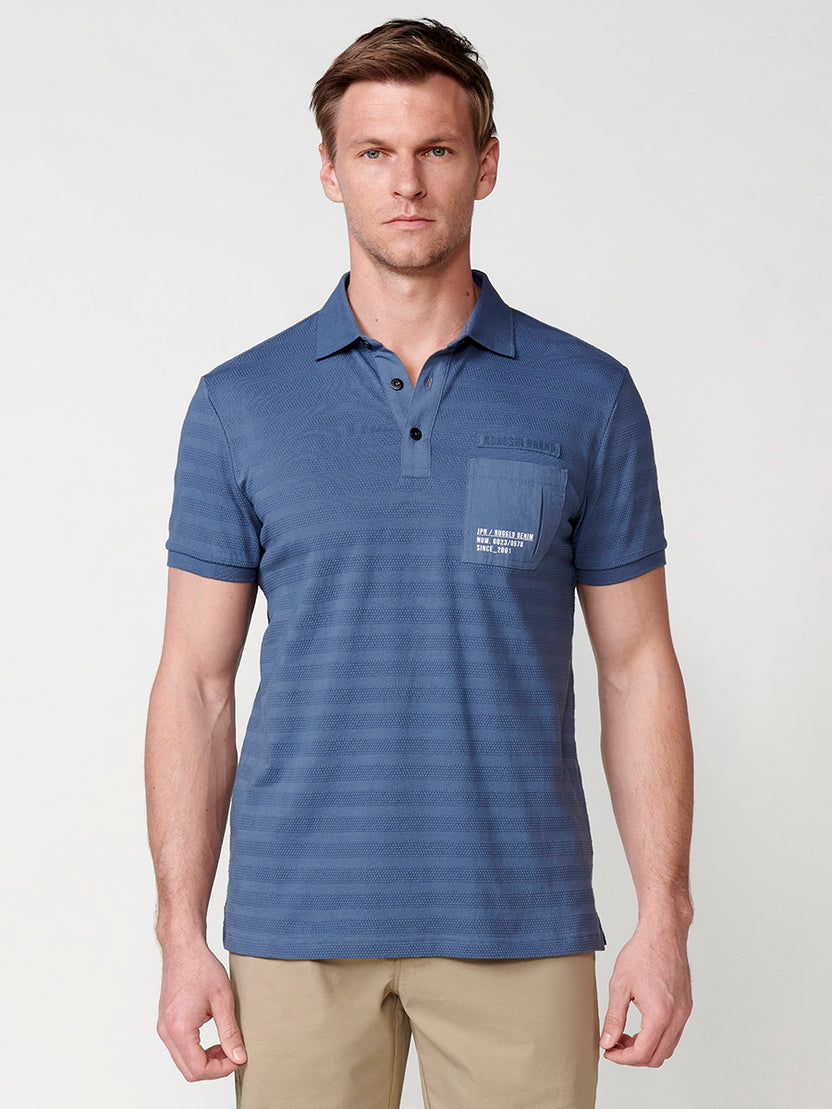 Polo da uomo con colletto a camicia testurizzato a maniche corte blu - Koroshi 2511PC44