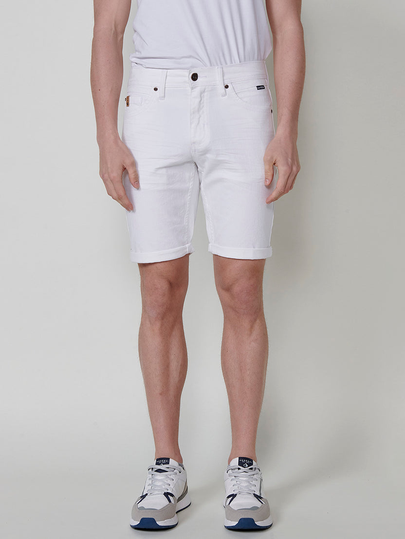 Regular cotton twill Bermuda shorts with 5 pockets for men white side view - Koroshi 2511PS01
