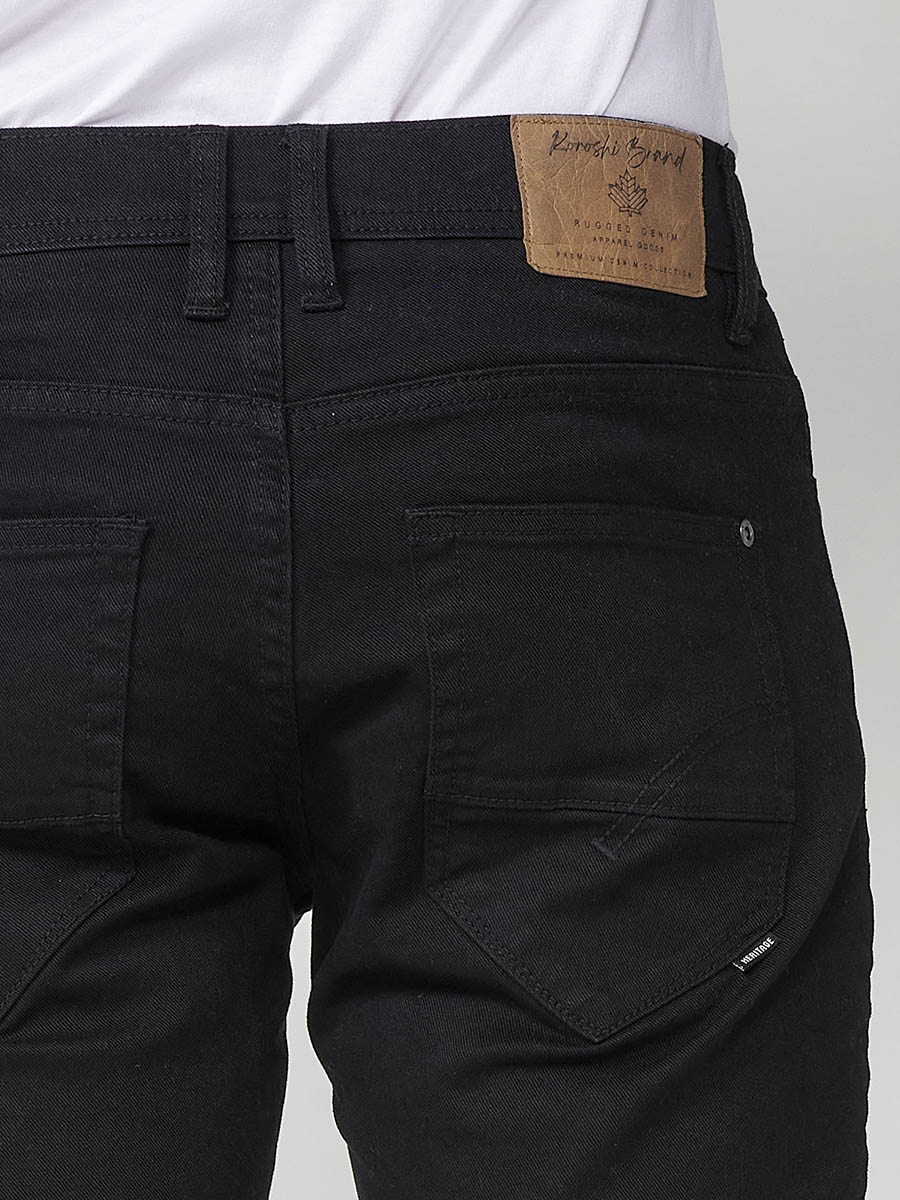 Bermuda twill algodón regular 5 bolsillos hombre negro detalle tejido - Koroshi 2511PS01