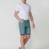 Regular Fit Bermuda Shorts in Stretch Cotton Twill with Washed Effect and Interior Detail for Men