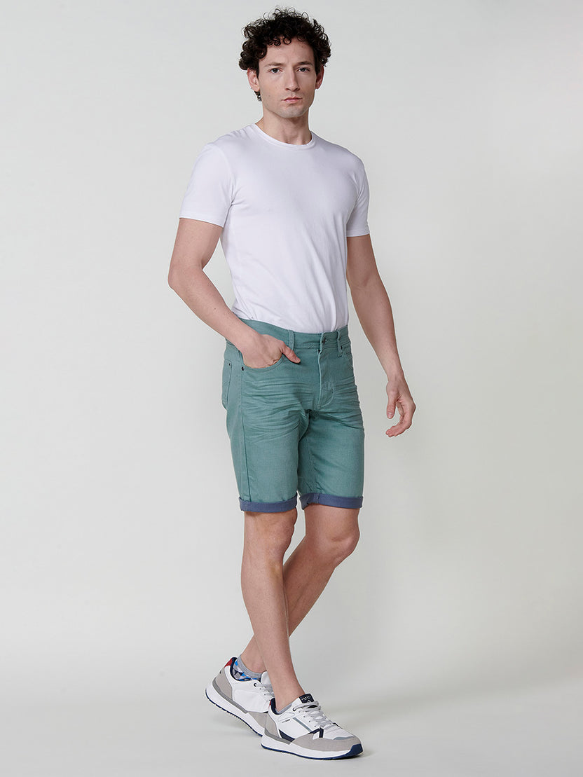 Bermuda twill algodón efecto lavado hombre verde - Koroshi 2511PS02
