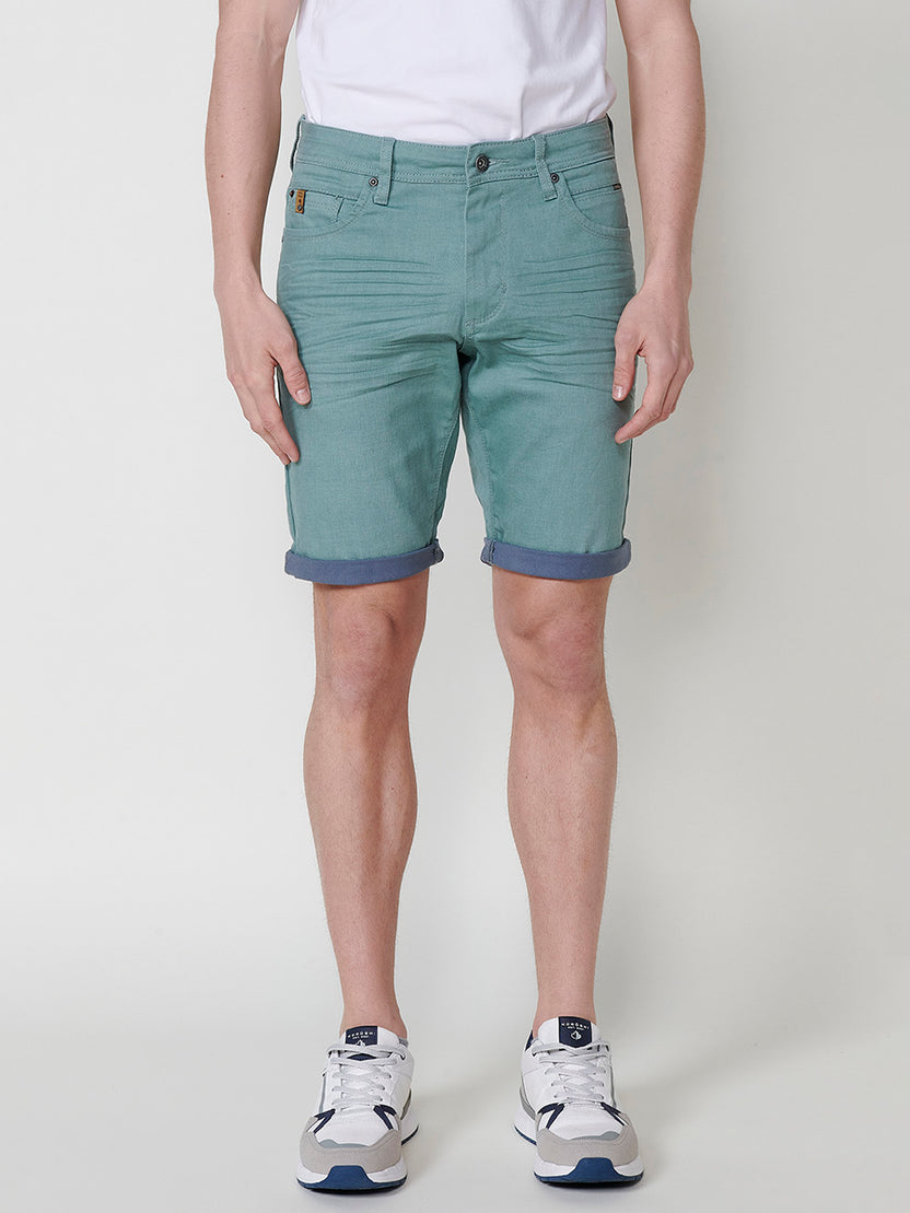Bermuda twill algodón efecto lavado hombre verde - Koroshi 2511PS02