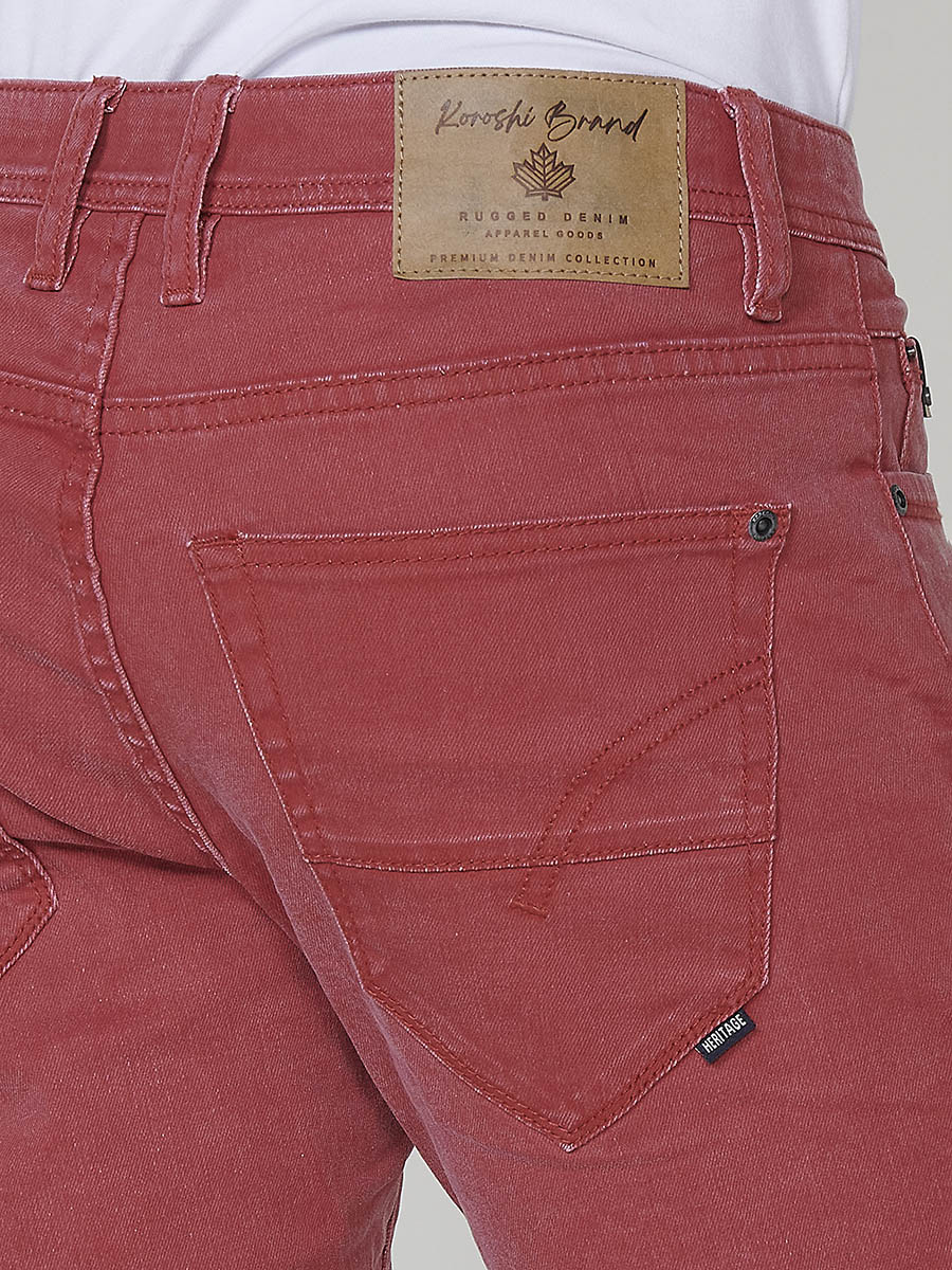 Men's red washed effect cotton twill Bermuda shorts - Koroshi 2511PS02