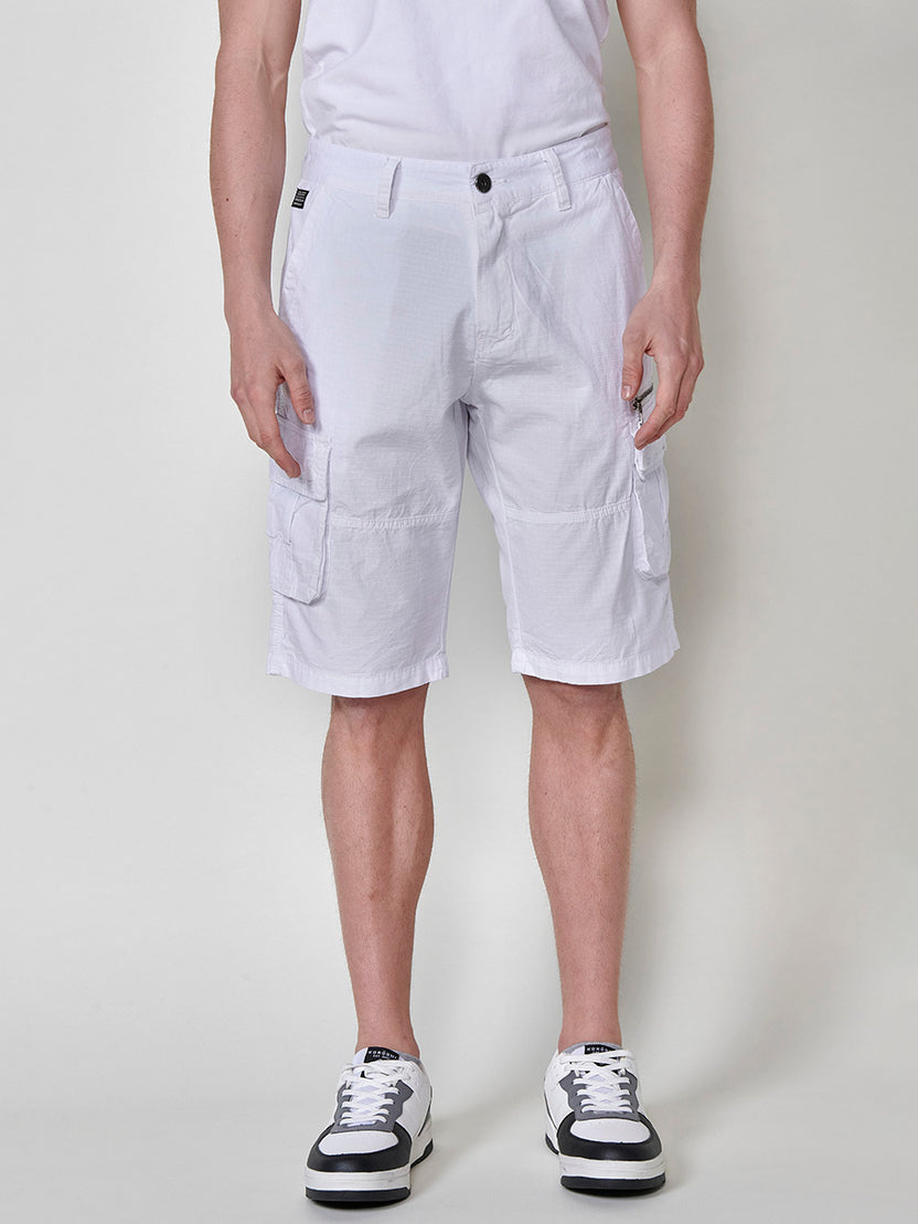 Men's white cotton ripstop cargo bermuda - Koroshi 2511PS11
