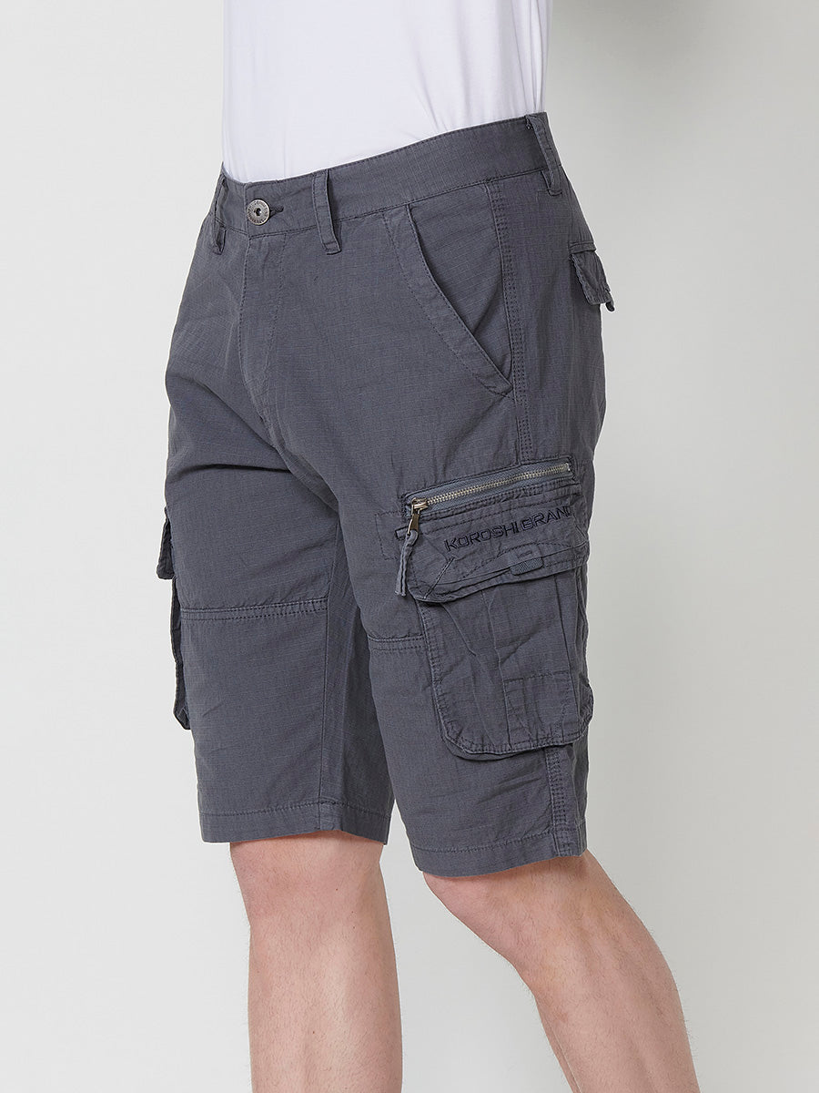 Men's gray ripstop cotton cargo shorts - Koroshi 2511PS11