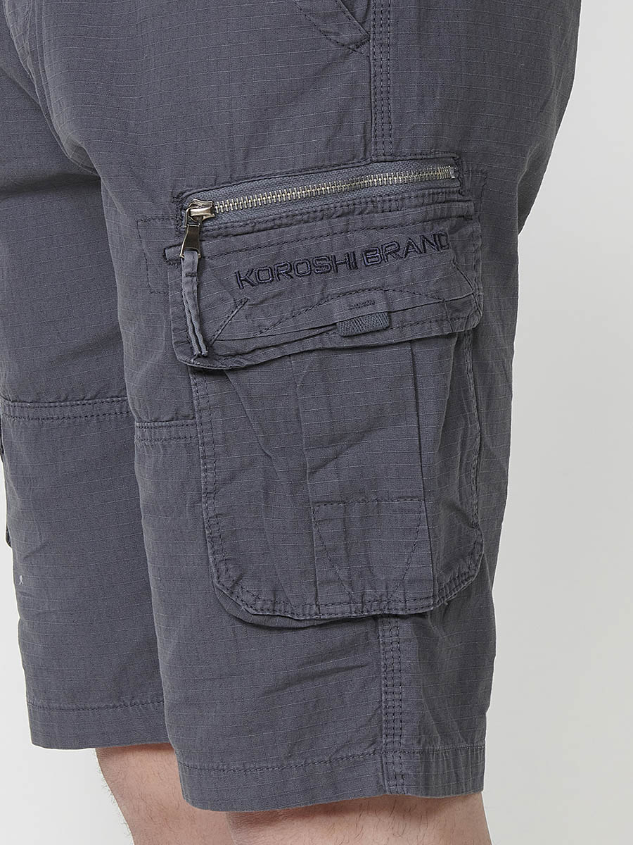 Men's gray ripstop cotton cargo shorts - Koroshi 2511PS11