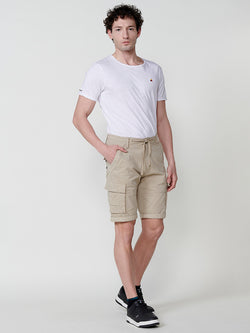 Men's beige stretch cotton cargo shorts - Koroshi 2511PS12