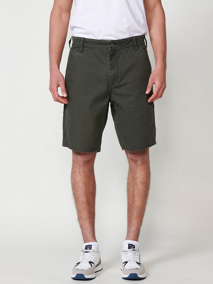 Bermuda shorts carpenter canvas cotton relaxed men's green side view - Koroshi 2511PS14