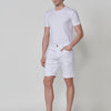 Regular Fit Bermuda Shorts in Stretch Cotton Twill with Denim Rips on the Front for Men