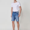 Relaxed Fit Denim Bermuda Shorts with Five Pockets and Washed Effect with Rips in the Middle for Men