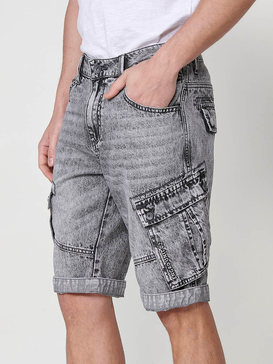 Bermuda Cargo Denim Relaxed Men's Gray | koroshi – Koröshi