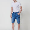 Pantalón Pirata Cargo Denim Relaxed Fit. Efecto Lavado. Color Azul para Hombre
