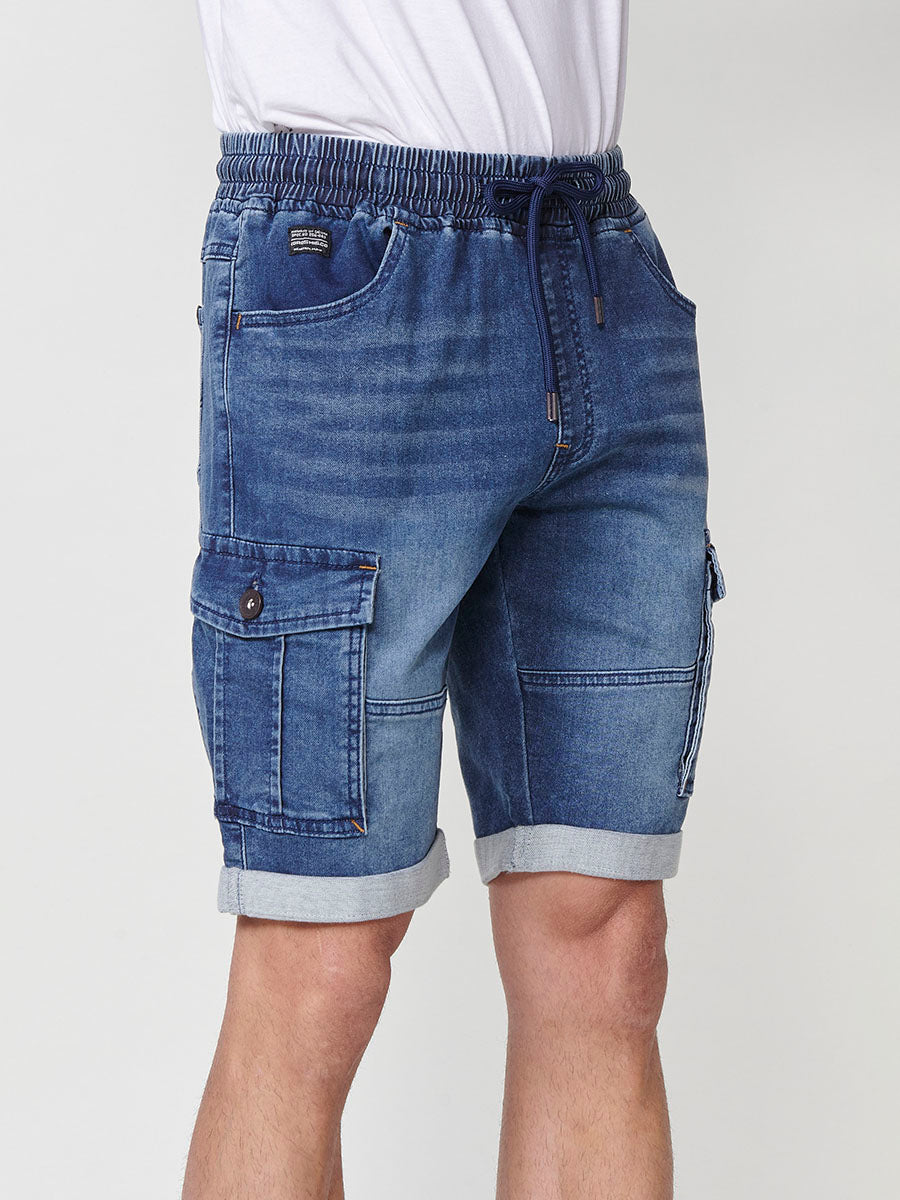 Short jogger càrrec denim elàstic home blau mitjà - Koroshi 2511PS86