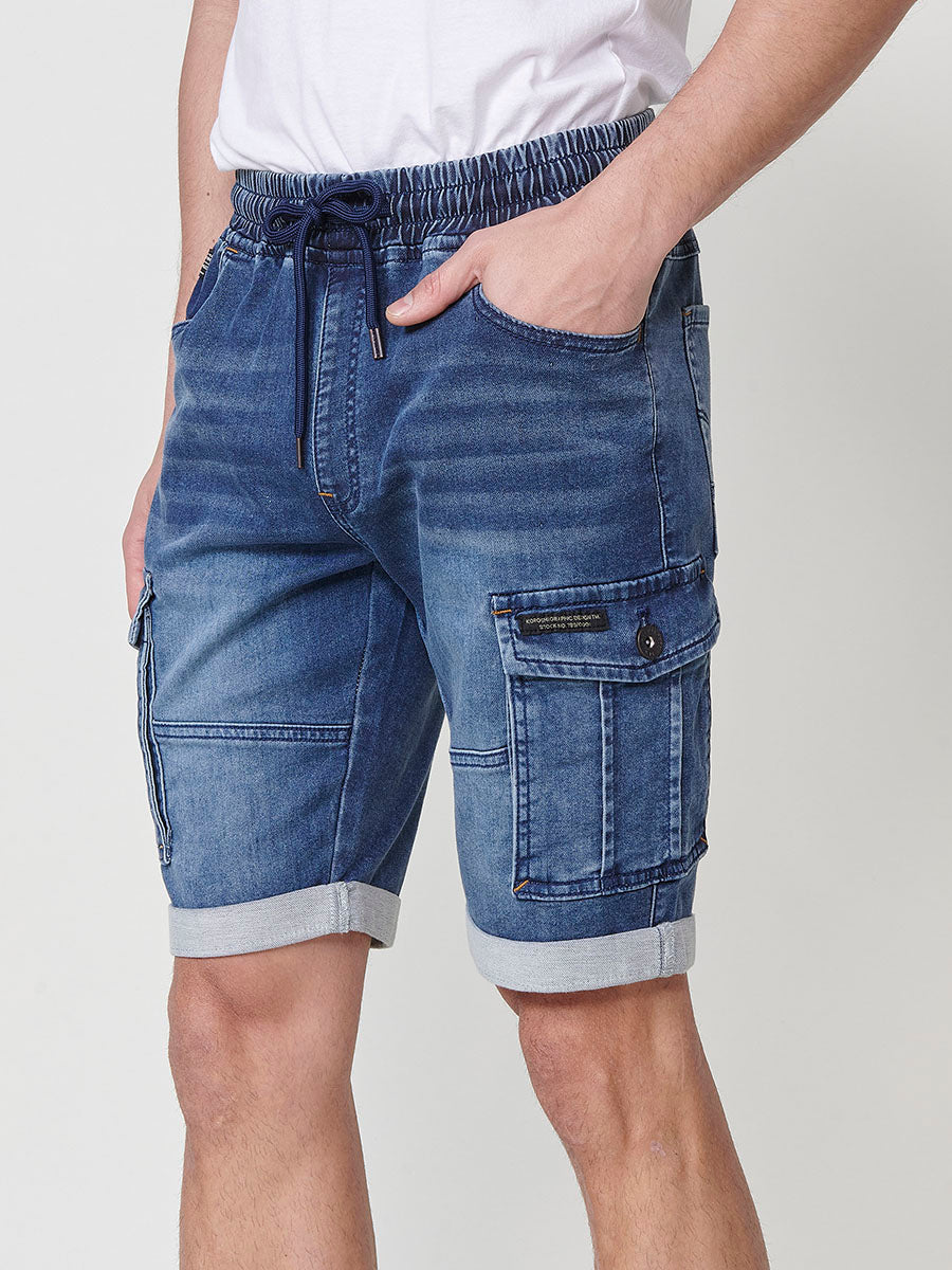 Short jogger càrrec denim elàstic home blau mitjà - Koroshi 2511PS86