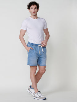 Short de jogging en maille denim délavé pour homme bleu clair - Koroshi 2511PS88