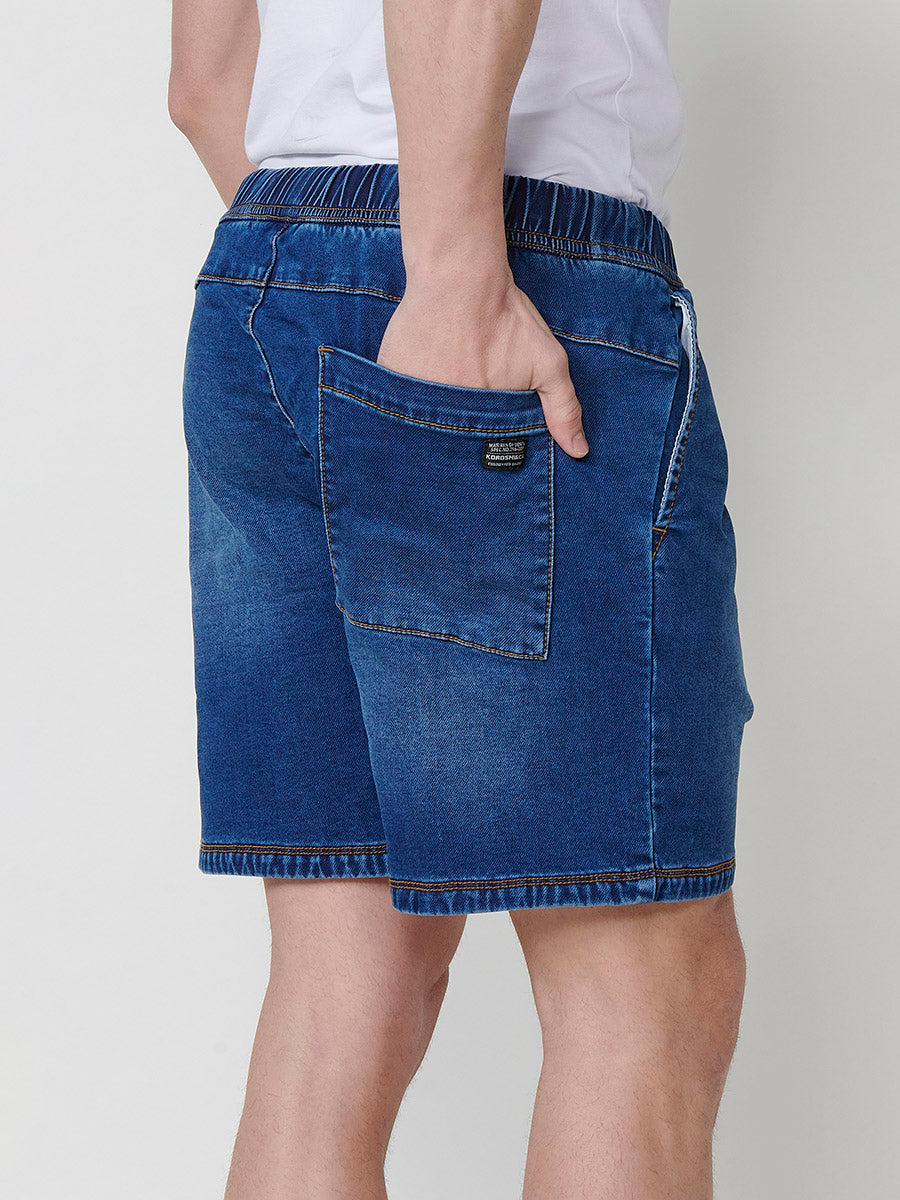 Men's washed denim knit jogger shorts medium blue - Koroshi 2511PS88