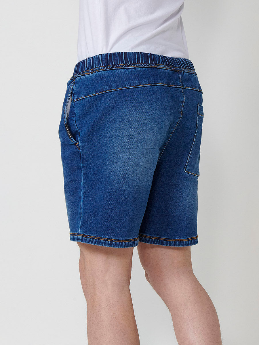 Men's washed denim knit jogger shorts medium blue - Koroshi 2511PS88
