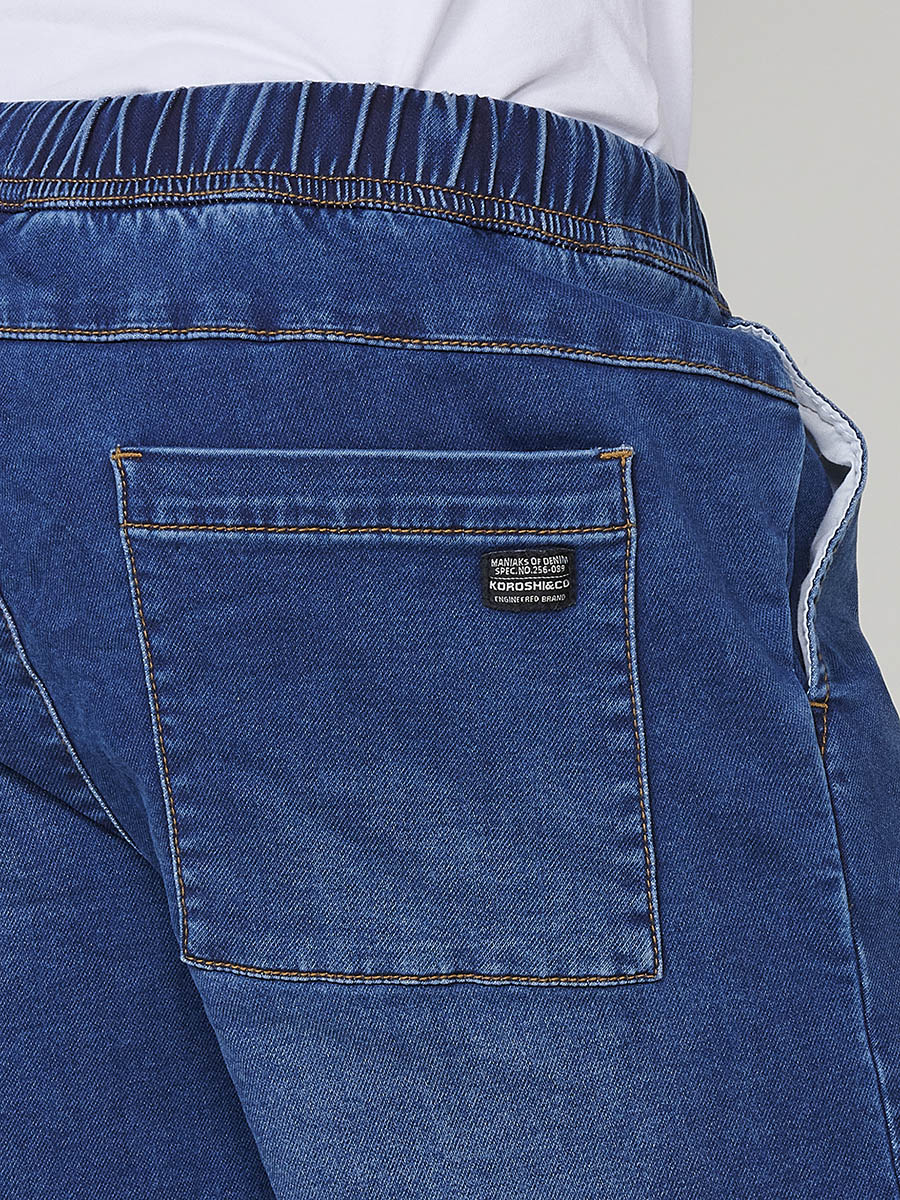 Men's washed denim knit jogger shorts medium blue - Koroshi 2511PS88