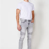 Pantalon long en denim style biker coupe skinny avec poches et détails aux genoux pour Homme