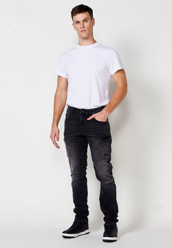 Gerade geschnittene Herren-Workwear-Jeans in normaler Passform, Schwarz – Koroshi 2511PT35