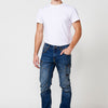 Workwear straight regular fit long denim pants with pockets with cut detail on the knees for Men