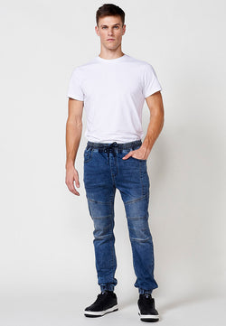 Pantalon jogger en jean taille élastique homme bleu moyen - Koroshi 2511PT85