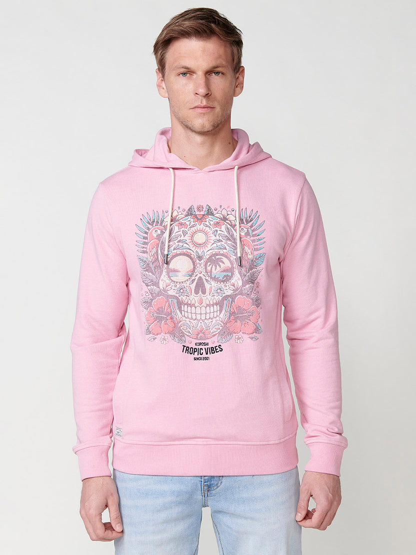 Sudadera capucha estampado calavera hombre rosa - Koroshi 2511SU19