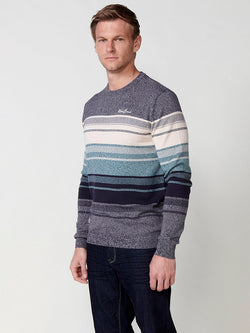 Pull col rond rayé marbré homme en maille marine - Koroshi 2511TR02