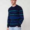 Pull à manches longues en coton rayé à col rond pour hommes