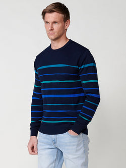 Pull tricoté col rond rayé homme marine - Koroshi 2511TR05