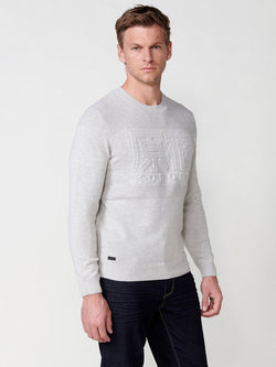 Pull tricoté homme écru col rond gaufré devant - Koroshi 2511TR07