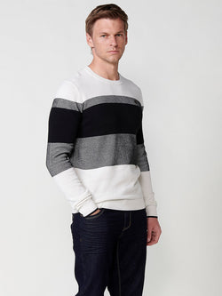 Pull col rond texturé rayé écru homme - Koroshi 2511TR08