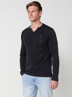 Pull tricoté col rond boutonné noir homme - Koroshi 2511TR11
