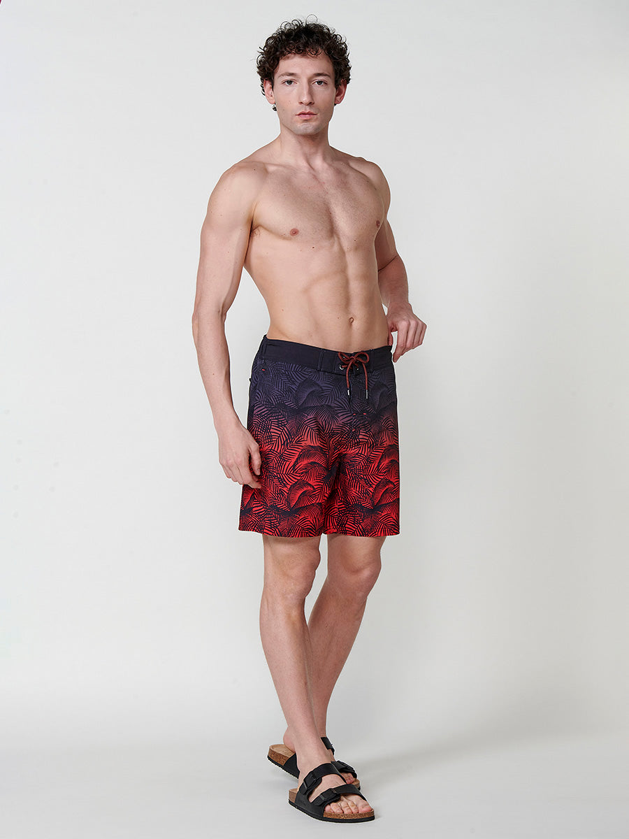 Red men's gradient tropical surf swimsuit - Koroshi 2511WA08