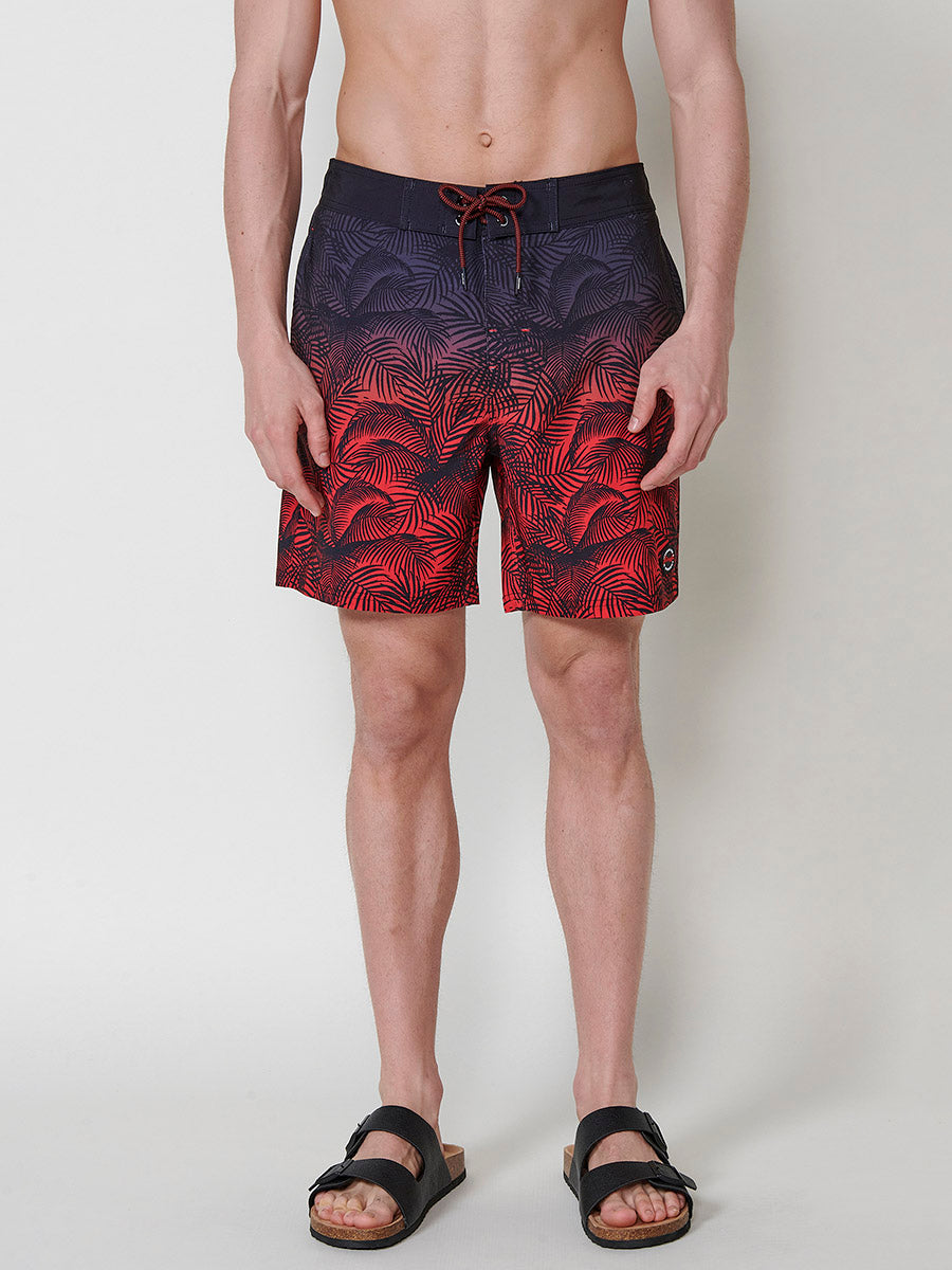 Red men's gradient tropical surf swimsuit - Koroshi 2511WA08