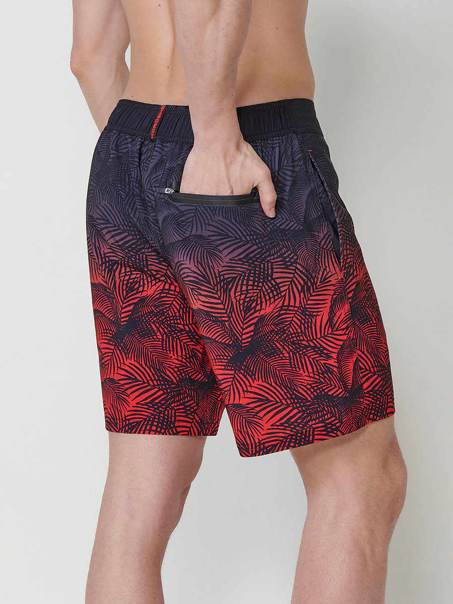 Red men's gradient tropical surf swimsuit - Koroshi 2511WA08