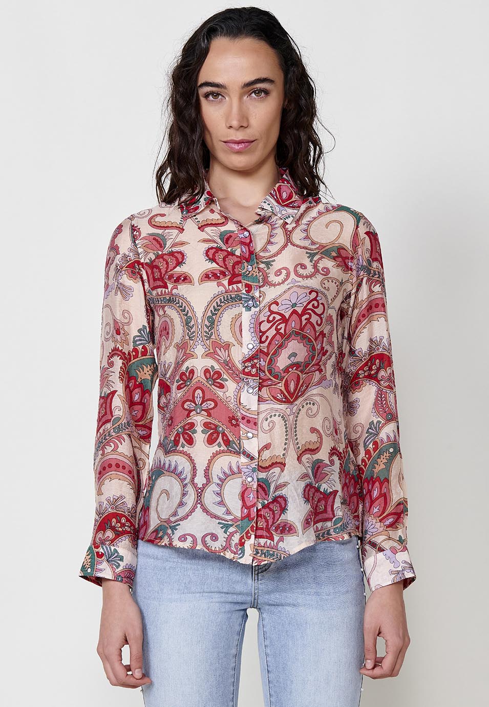 Camisa voile manga larga estampado cachemir mujer multicolor - Koroshi 2512BL05