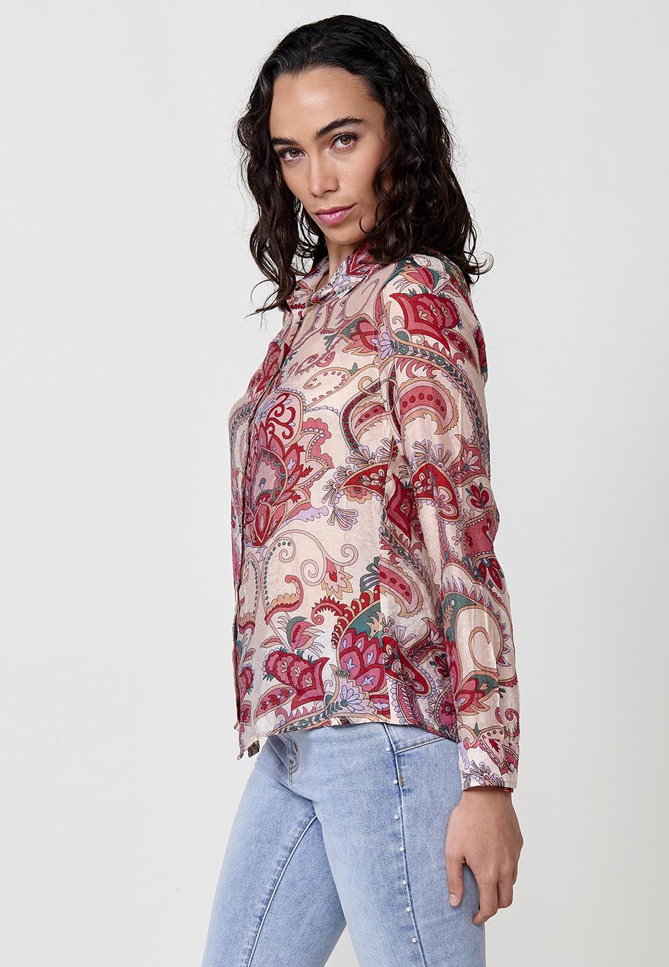 Camisa voile manga larga estampado cachemir mujer multicolor - Koroshi 2512BL05