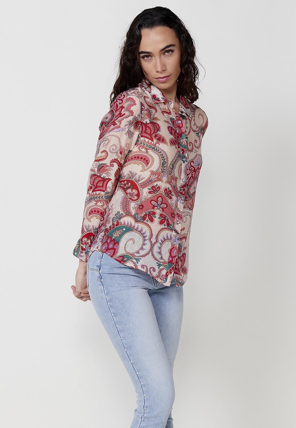 Camisa voile manga larga estampado cachemir mujer multicolor - Koroshi 2512BL05