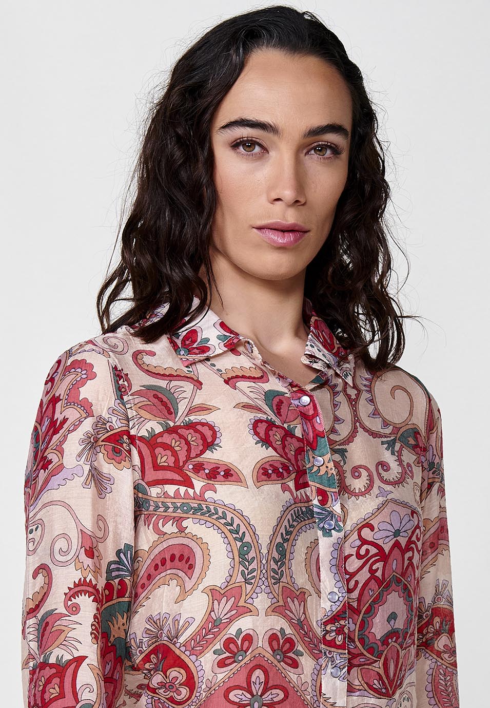 Camisa voile manga larga estampado cachemir mujer multicolor - Koroshi 2512BL05